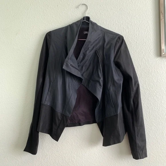 VINCE scuba asymmetrical zip up 100% leather jacket Medium moto biker